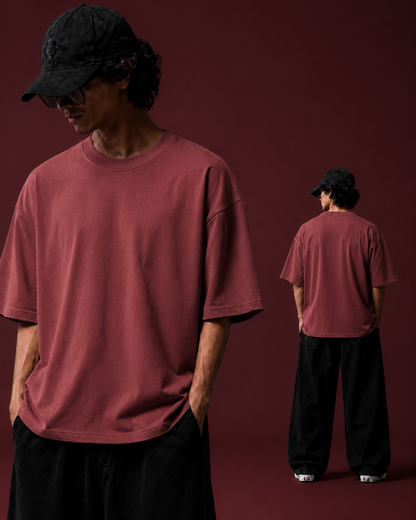 Maroon Solid Drop Shoulder Oversized T-Shirt