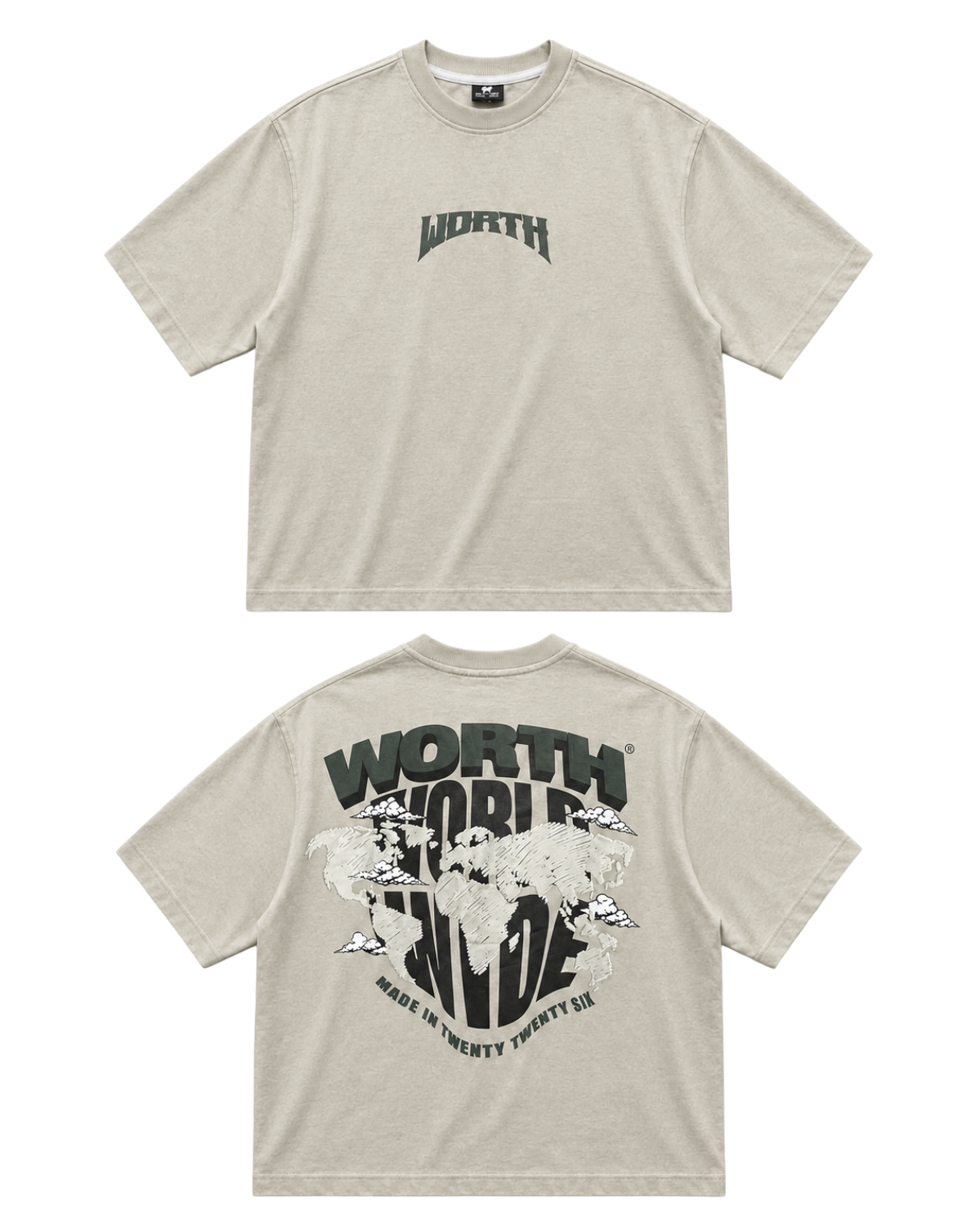 Worth Worldwide Stone Beige Oversized Graphic T-Shirt