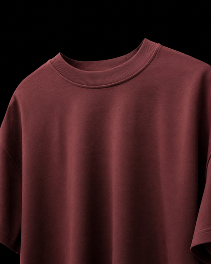 Maroon Solid Drop Shoulder Oversized T-Shirt