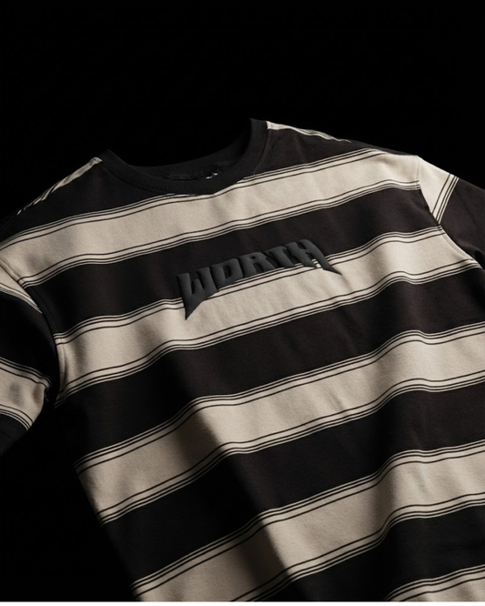 Black & Beige Stripe Oversized T-Shirt