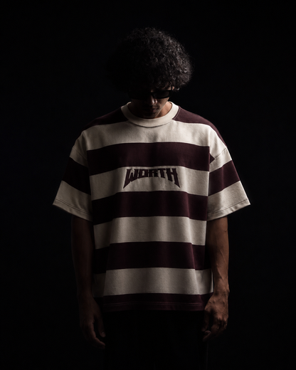 Maroon Stripe Oversized Graphic T-Shirt