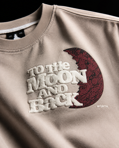 To The Moon & Back Beige Oversized Graphic T-Shirt