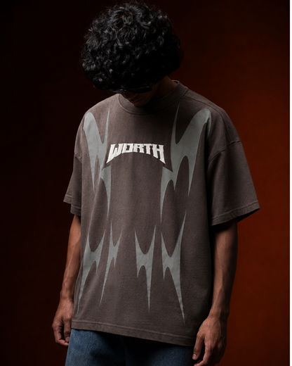 Thunder Claw Grey Oversized Graphic T-Shirt