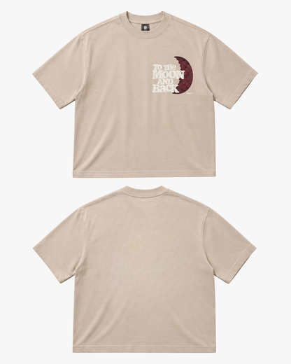 To The Moon & Back Beige Oversized Graphic T-Shirt