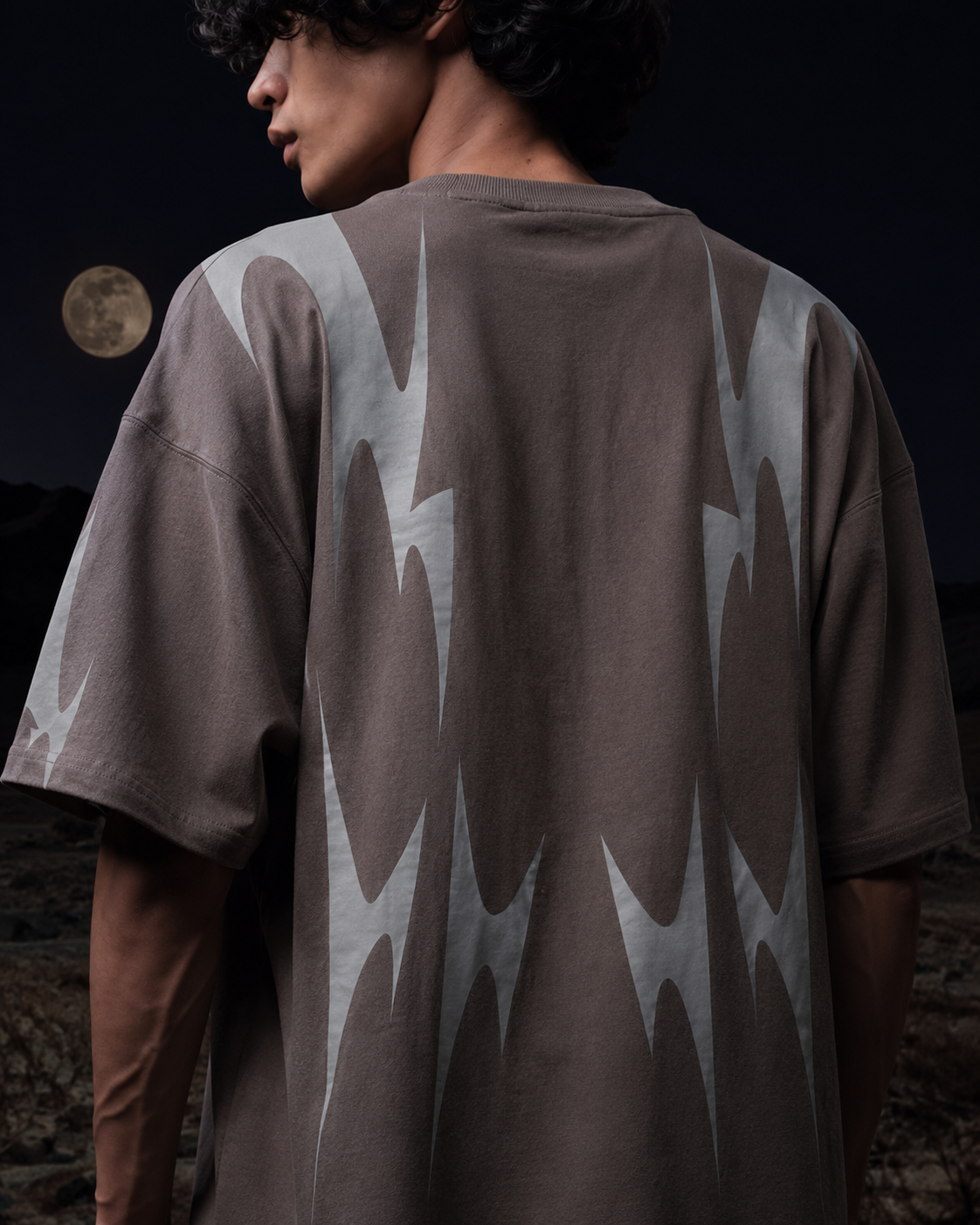 Thunder Claw Grey Oversized Graphic T-Shirt