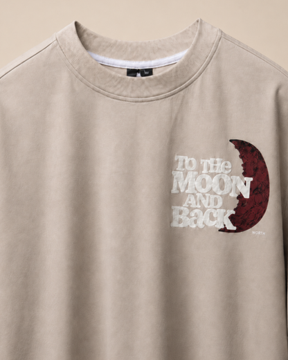 To The Moon & Back Beige Oversized Graphic T-Shirt