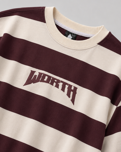 Maroon Stripe Oversized Graphic T-Shirt