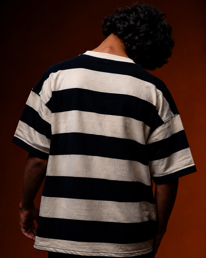 Royal Blue Stripe Oversized Graphic T-Shirt