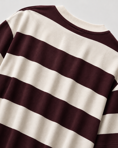 Maroon Stripe Oversized Graphic T-Shirt