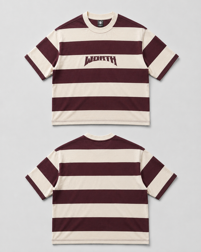 Maroon Stripe Oversized Graphic T-Shirt