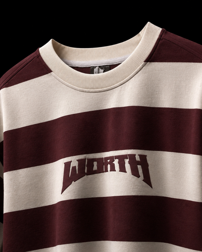 Maroon Stripe Oversized Graphic T-Shirt