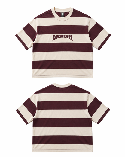 Maroon Stripe Oversized Graphic T-Shirt