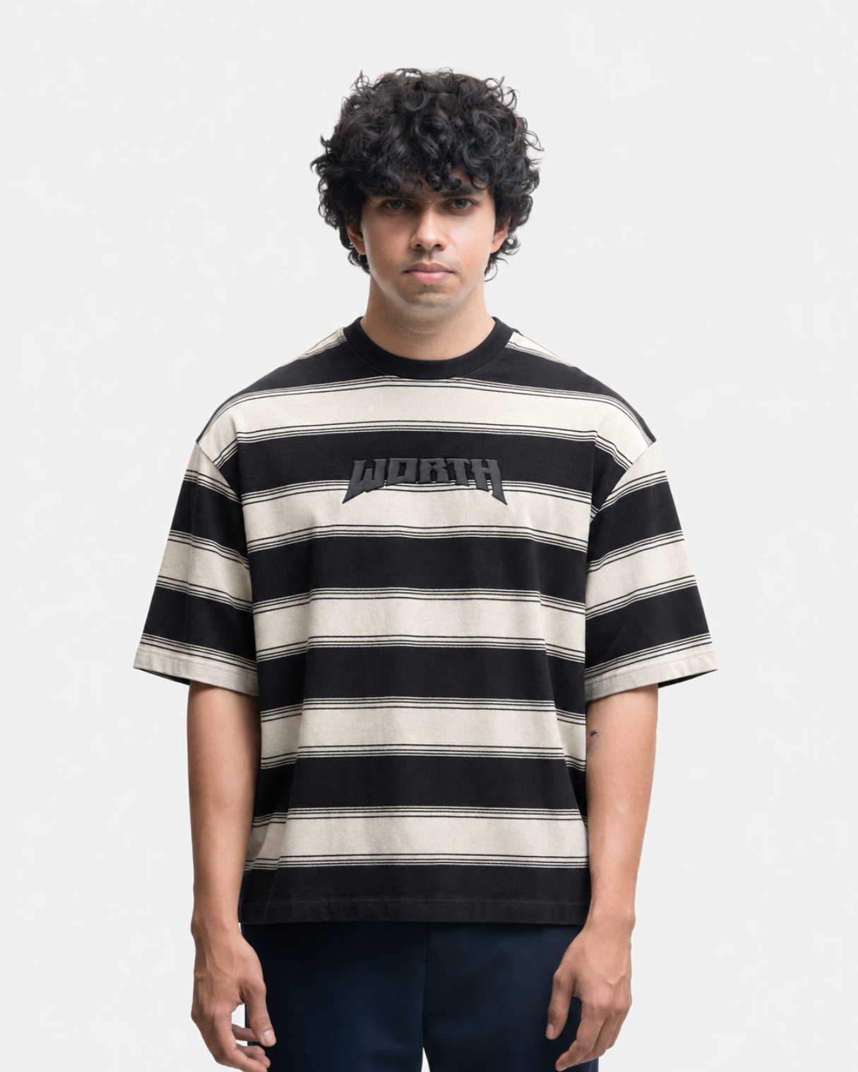 Black & Beige Stripe Oversized T-Shirt