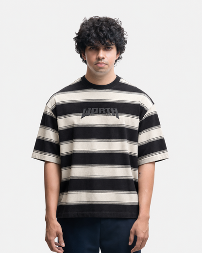Black & Beige Stripe Oversized T-Shirt
