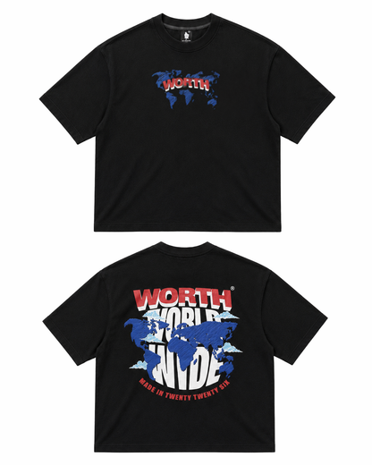 World Wide Black Oversized Graphic T-Shirt
