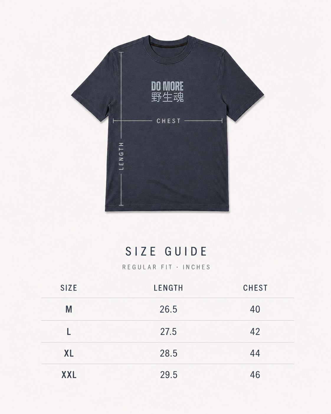 DO MORE – Wild Spirit Regular Fit Stretch T-Shirt | Navy size chart