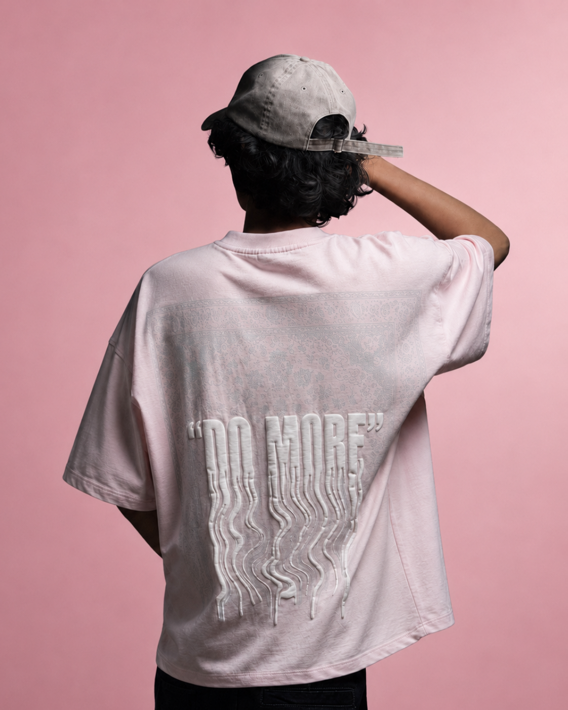 Rugged Dreams Baby Pink Oversized Graphic T-Shirt