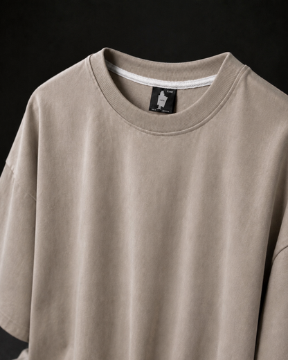 WORTH WORLDWIDE Light Khaki Solid drop shoulder oversized t-shirt for premium streetwear