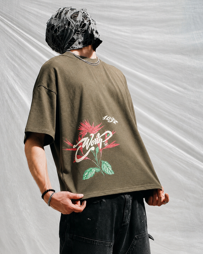 WORTH WORLDWIDE Lotus 1037 Olive drop shoulder oversized t-shirt for premium streetwear