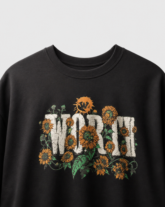 WORTH WORLDWIDE Sunflower Black drop shoulder oversized t-shirt for premium streetwear