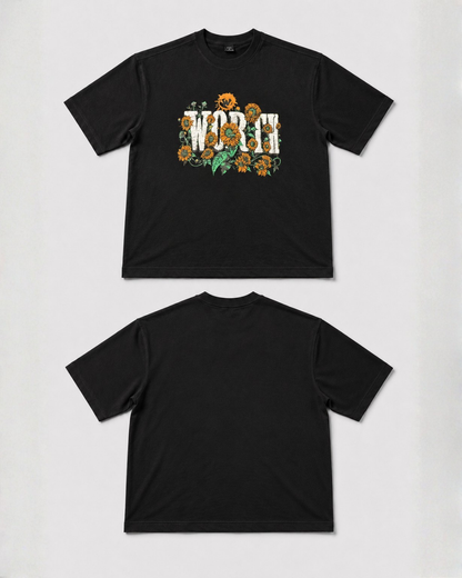 WORTH WORLDWIDE Sunflower Black drop shoulder oversized t-shirt for premium streetwear