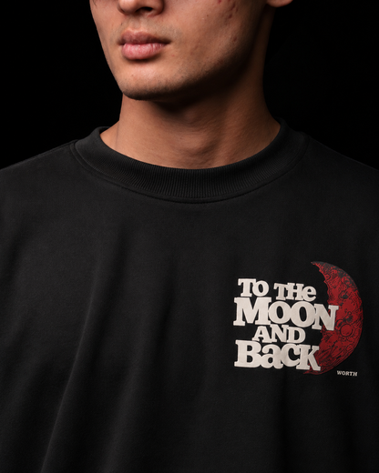 WORTH To The Moon & Back black oversized t-shirt with puff print streetwear design