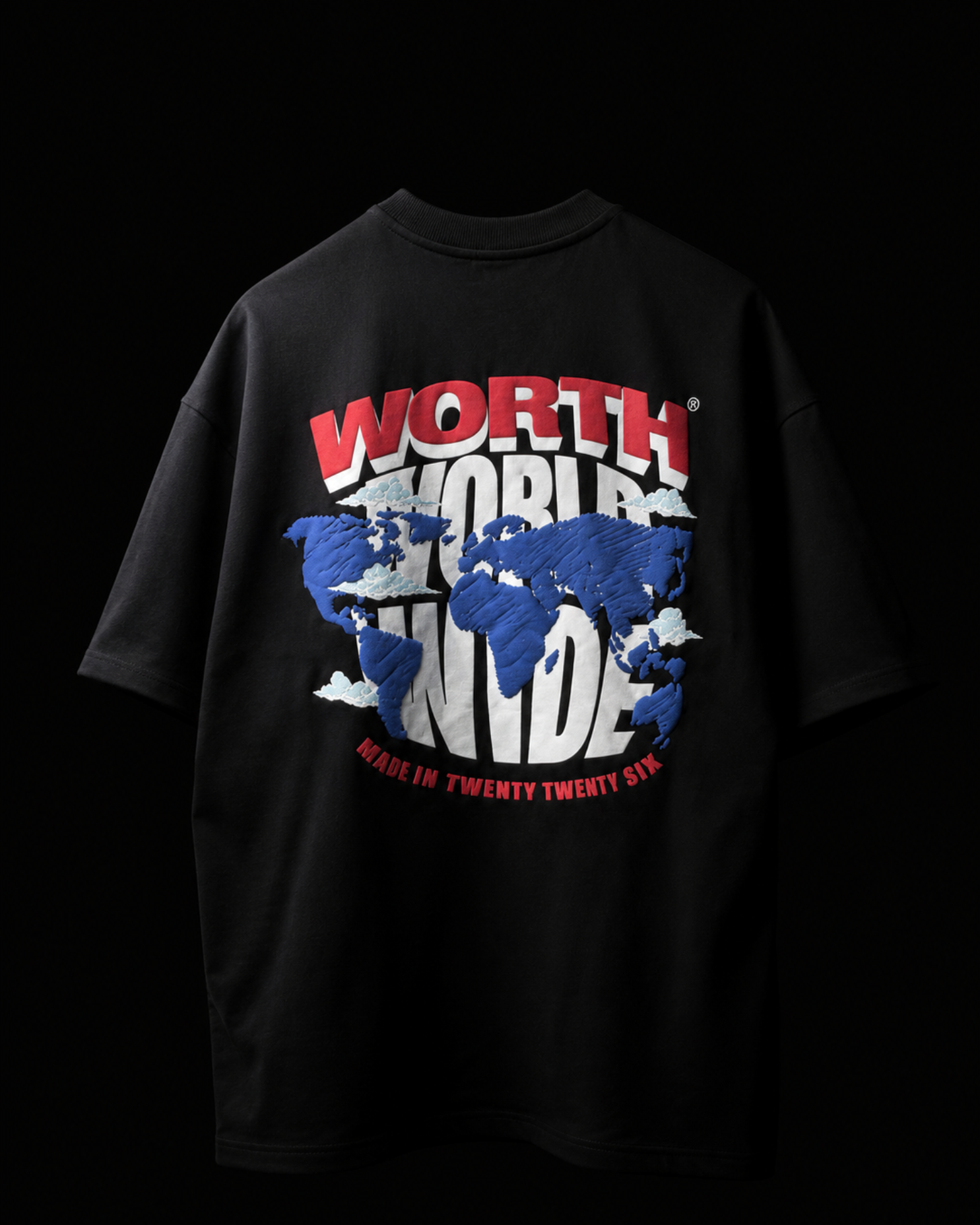 WORTH WORLDWIDE World Wide Black drop shoulder oversized t-shirt for premium streetwear