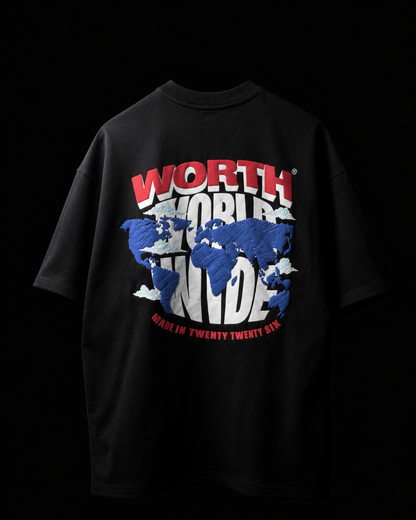 WORTH WORLDWIDE World Wide Black drop shoulder oversized t-shirt for premium streetwear