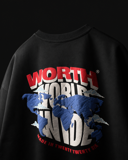 WORTH WORLDWIDE World Wide Black drop shoulder oversized t-shirt for premium streetwear