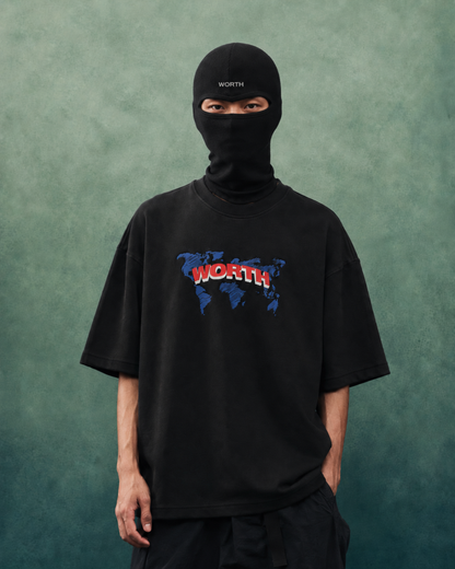 WORTH WORLDWIDE World Wide Black drop shoulder oversized t-shirt for premium streetwear