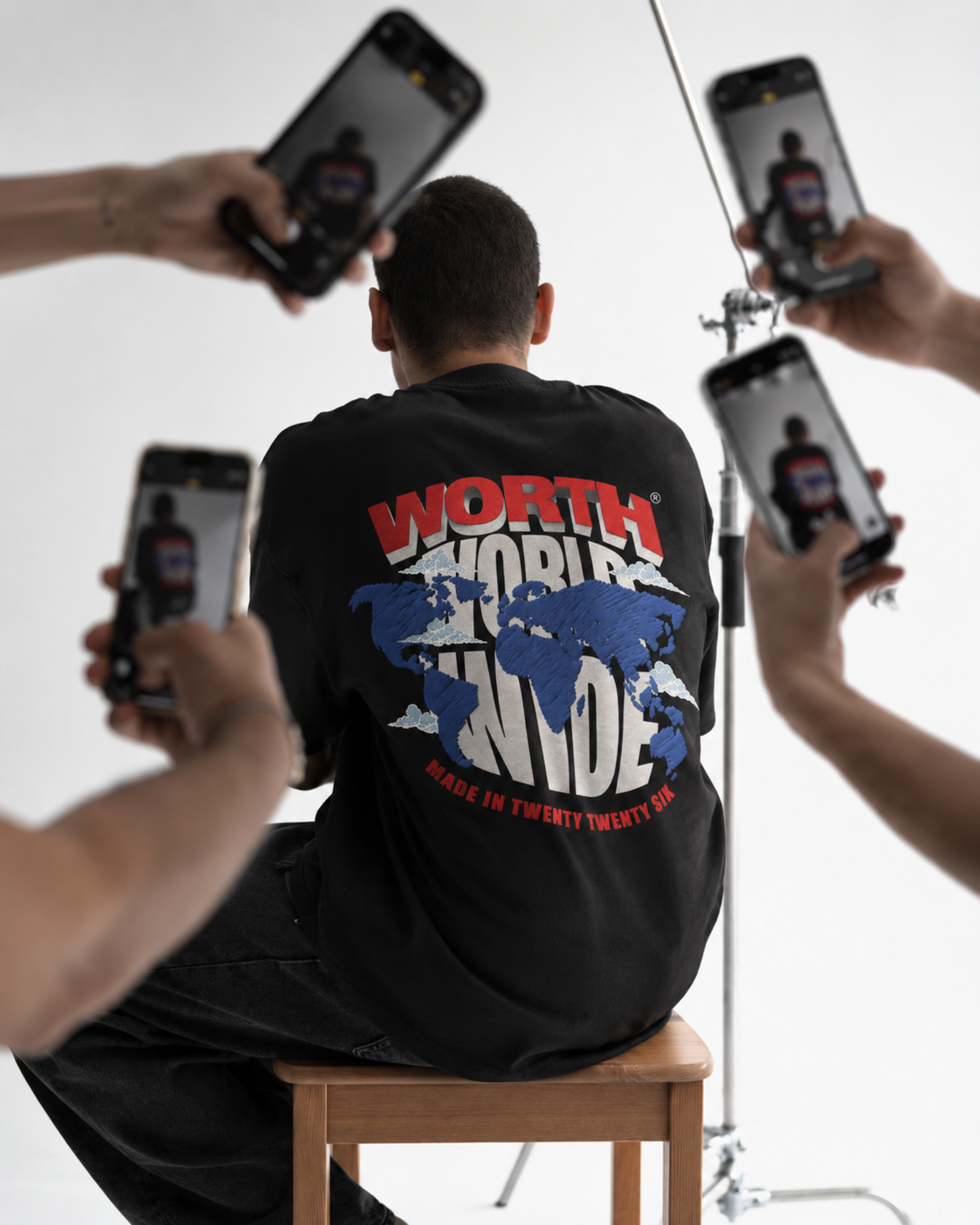 WORTH WORLDWIDE World Wide Black drop shoulder oversized t-shirt for premium streetwear