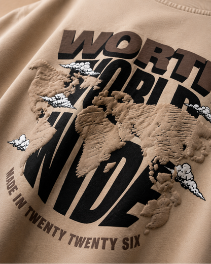 WORTH WORLDWIDE World Wide Khaki drop shoulder oversized t-shirt for premium streetwear