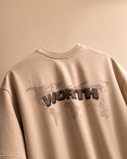 WORTH WORLDWIDE World Wide Khaki drop shoulder oversized t-shirt for premium streetwear