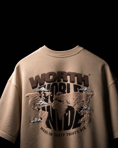 WORTH WORLDWIDE World Wide Khaki drop shoulder oversized t-shirt for premium streetwear