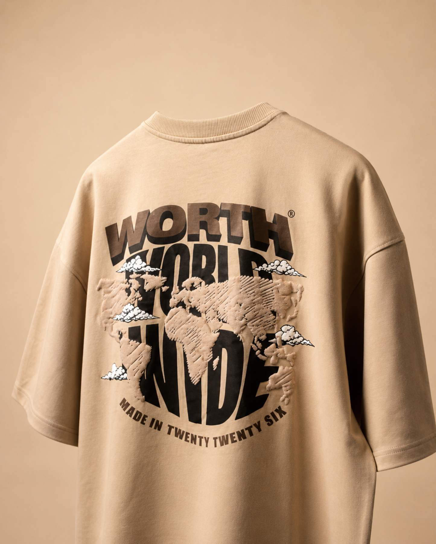 WORTH WORLDWIDE World Wide Khaki drop shoulder oversized t-shirt for premium streetwear