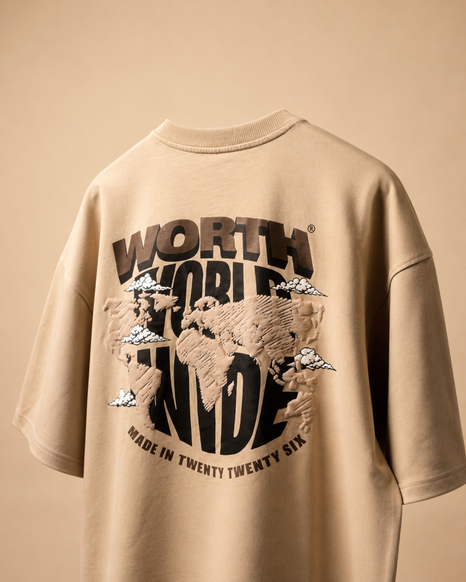 WORTH WORLDWIDE World Wide Khaki drop shoulder oversized t-shirt for premium streetwear