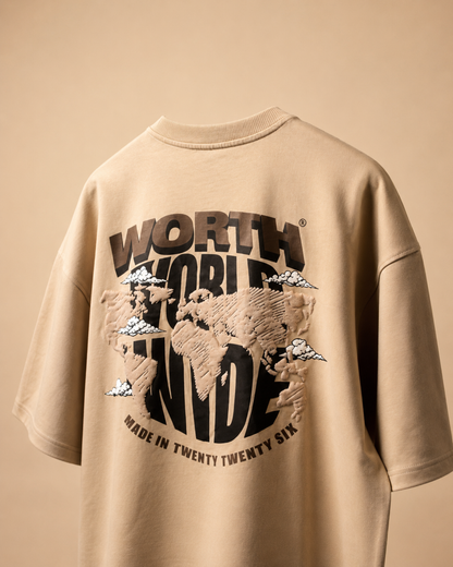 WORTH WORLDWIDE World Wide Khaki drop shoulder oversized t-shirt for premium streetwear