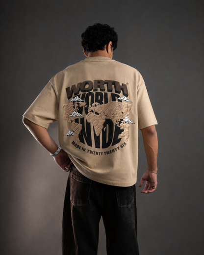 WORTH WORLDWIDE World Wide Khaki drop shoulder oversized t-shirt for premium streetwear