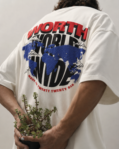 WORTH WORLDWIDE World Wide White drop shoulder oversized t-shirt for premium streetwear