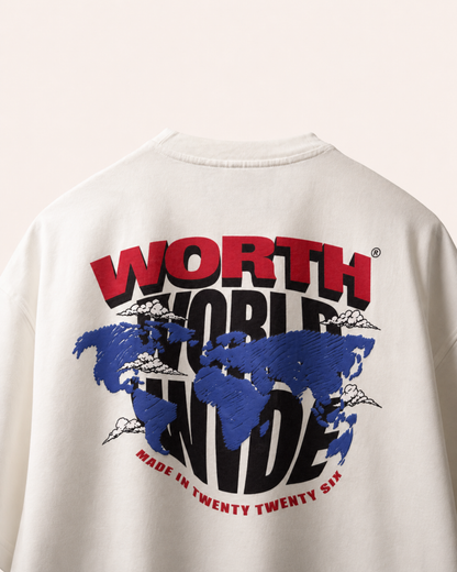 WORTH WORLDWIDE World Wide White drop shoulder oversized t-shirt for premium streetwear