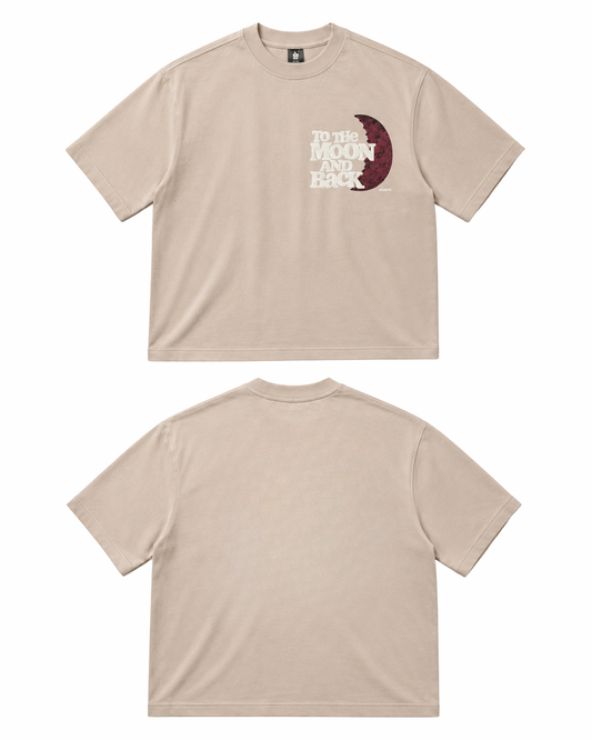 To The Moon & Back Beige Oversized Graphic T-Shirt