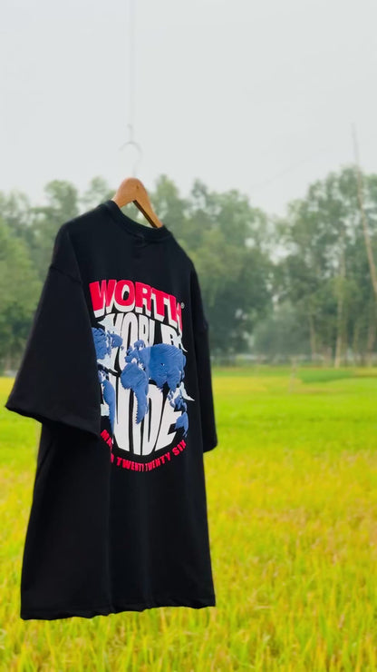 WORTH WORLDWIDE World Wide Black drop shoulder oversized t-shirt for premium streetwear